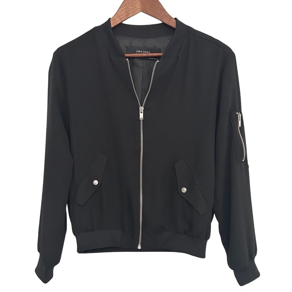 ZARA mens womens gender‎ neutral zip up black bomber jacket windbreaker S / M